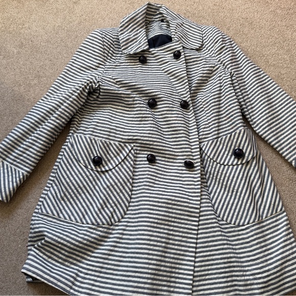 Topshop Jackets & Blazers - Topshop Striped Trench Coat Navy White Double Breasted Size 8